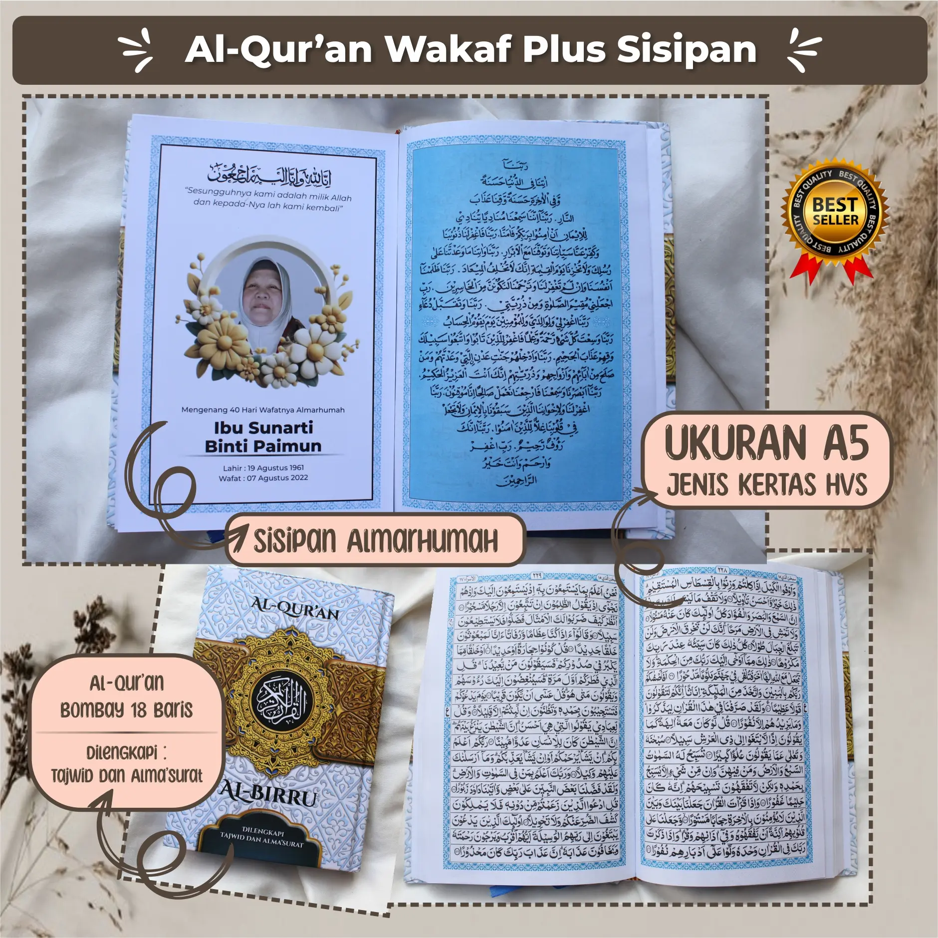Alquran plus sisipan A5 Al quran custom untuk wakaf