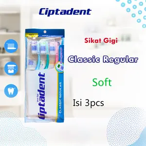 Ciptadent Sikat Gigi Classic Regular Soft Isi 3pcs Bulu Lembut Gagang Baru Efektif Membersihkan Gigi Maksimal - Gusi