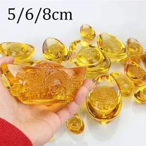 Yellow Crystal Yuan Bao  Feng Shui Yuan Bao  Dekorasi Yuan Bao Ornamen Feng Shui Kristal Kuning Dengan Pola Naga