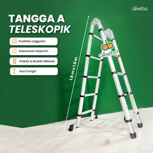 Tangga Lipat Alumunium Teleskopik Tipe A Minimalis Ladder Telescopic Double Portable 3.2 - 6.4 meter