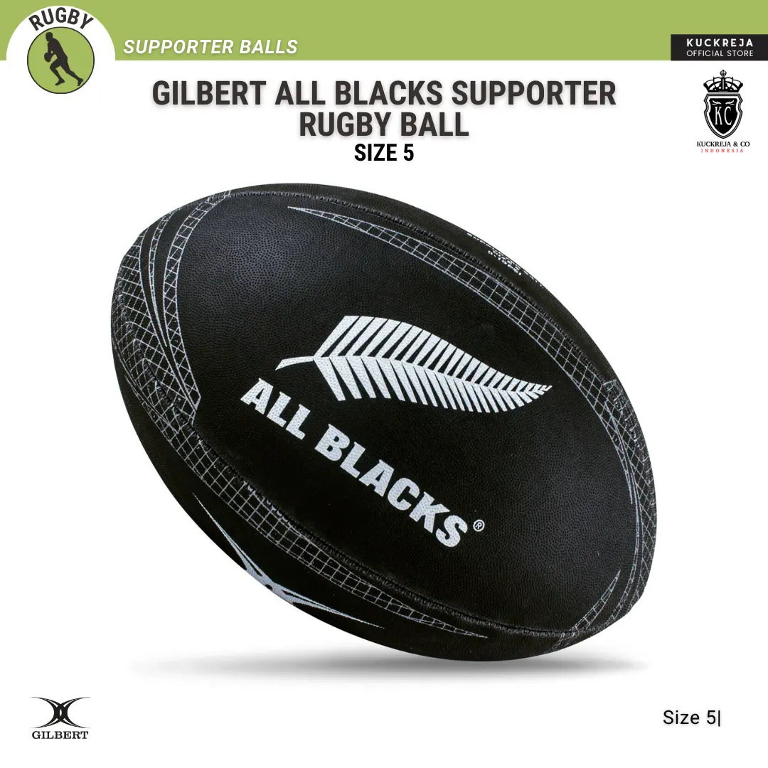 Gilbert All Blacks Supporter Rugby Ball - Size 5 - Bola Resmi Gilbert All Blacks Untuk Penggemar New Zealand Rugby Warna Hitam Untuk Latihan dan Juga Koleksi