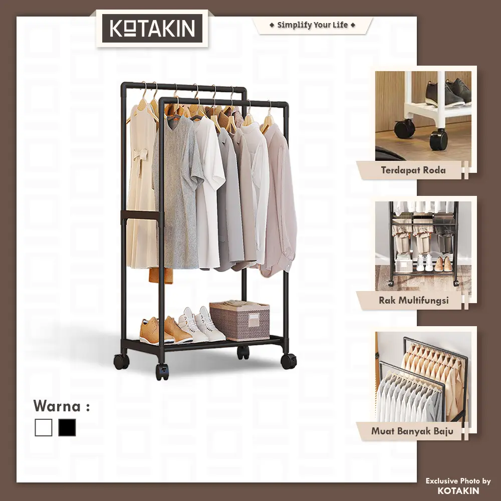 Rak Gantung Baju Double Besi Tempat Celana Stand Hanger Jemuran Gawangan Pakaian