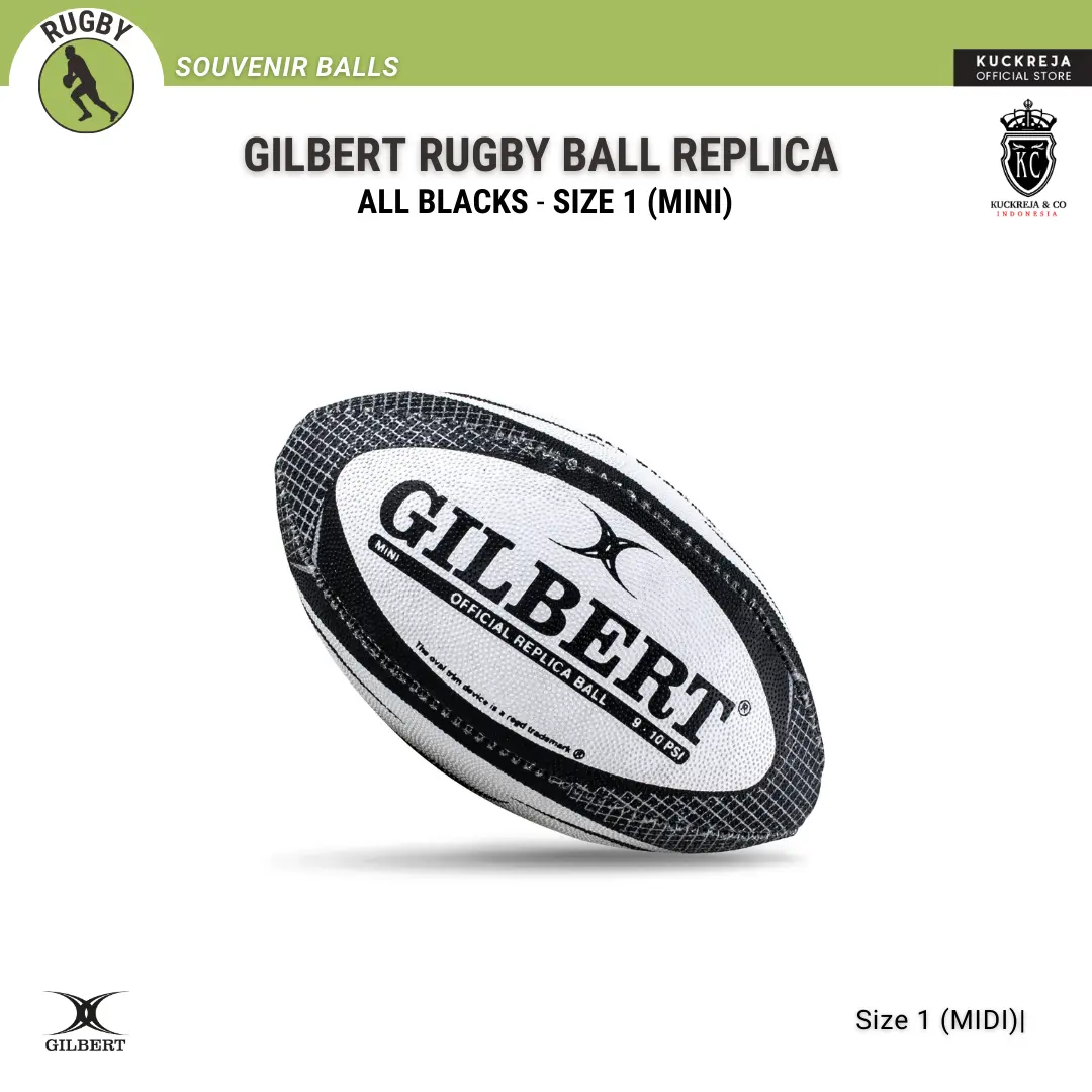 Gilbert Bola Rugby Mini All Blacks Ukuran 1 Resmi New Zealand Rugby untuk Latihan dan Souvenir