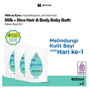 JOHNSON'S Milk + Rice Hair & Body Baby Bath 400 ml Refill - (PAKET ISI 3) - Sabun Mandi Bayi Cair Newborn Untuk Melembutkan Kulit