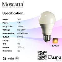 Gambar Moscatta Bulb Bohlam 5W E27 220V - Warm White dari Pusat Lampu Jakarta Kota Administrasi Jakarta Pusat 3 Tokopedia