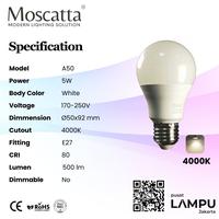 Gambar Moscatta Bulb Bohlam 5W E27 220V - Warm White dari Pusat Lampu Jakarta Kota Administrasi Jakarta Pusat 5 Tokopedia