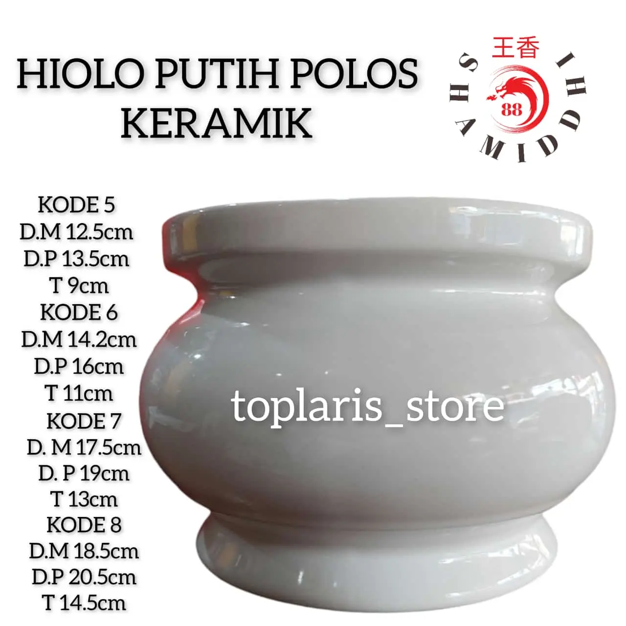 Hiolo Putih Polos Tempat Hio Uk 5in