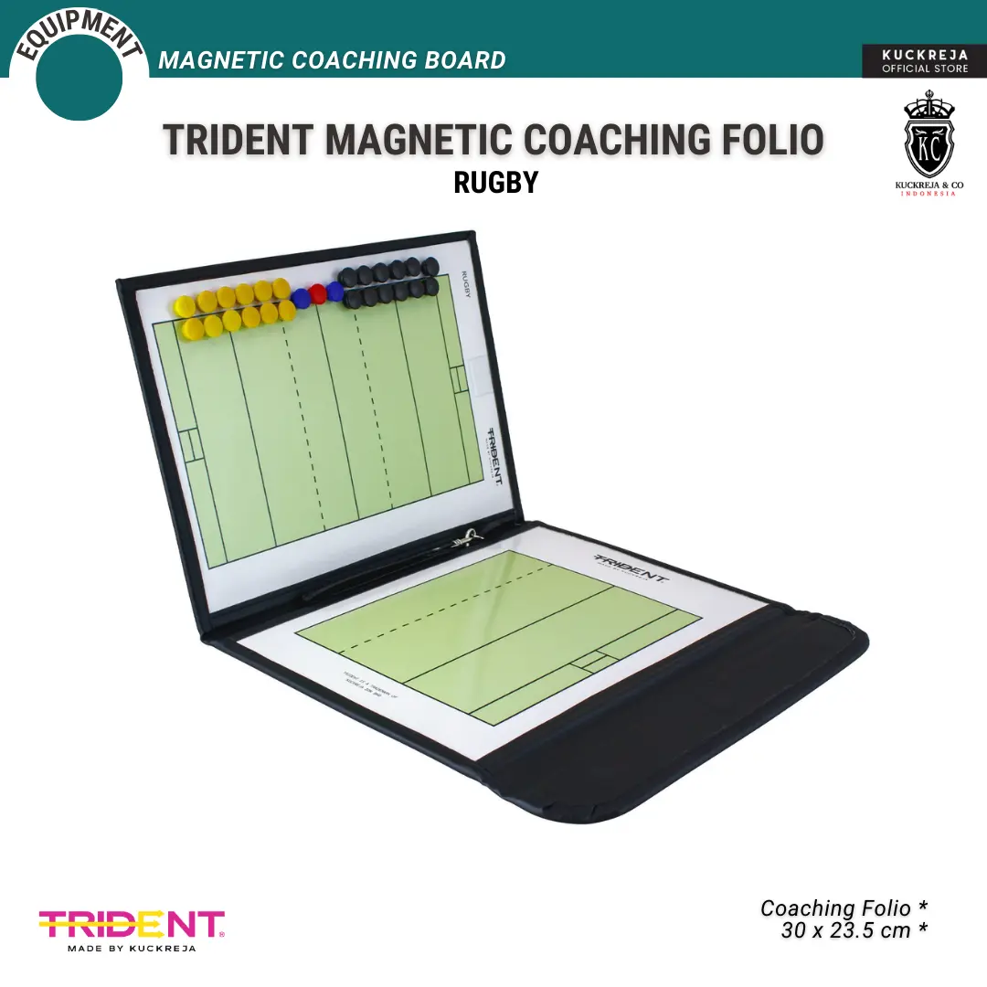 Trident Magnetic Coaching Folio Rugby - Papan Strategi Magnetik Ukuran Folio Praktis dan Warna Lapangan Realistis untuk Pelatih Rugby
