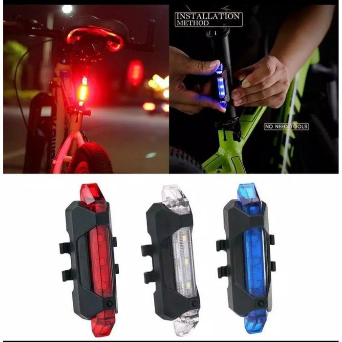 Gambar Lampu Sepeda Belakang LED Light USB Charge - 4 Mode Nyala Lampu dari debalisale Kota Denpasar Tokopedia