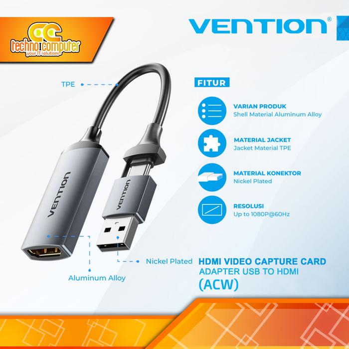 Gambar VENTION HDMI Video Capture Card USB to HDMI Game Capture - ACW dari Techno Computer Bali Kota Denpasar Tokopedia