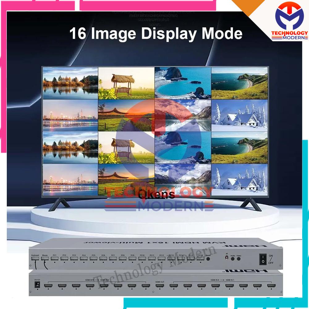 HDMI KVM Switch 16x1 (16 Input 1 Output) with Multiviewer Support Mouse & Keyboard Seamless