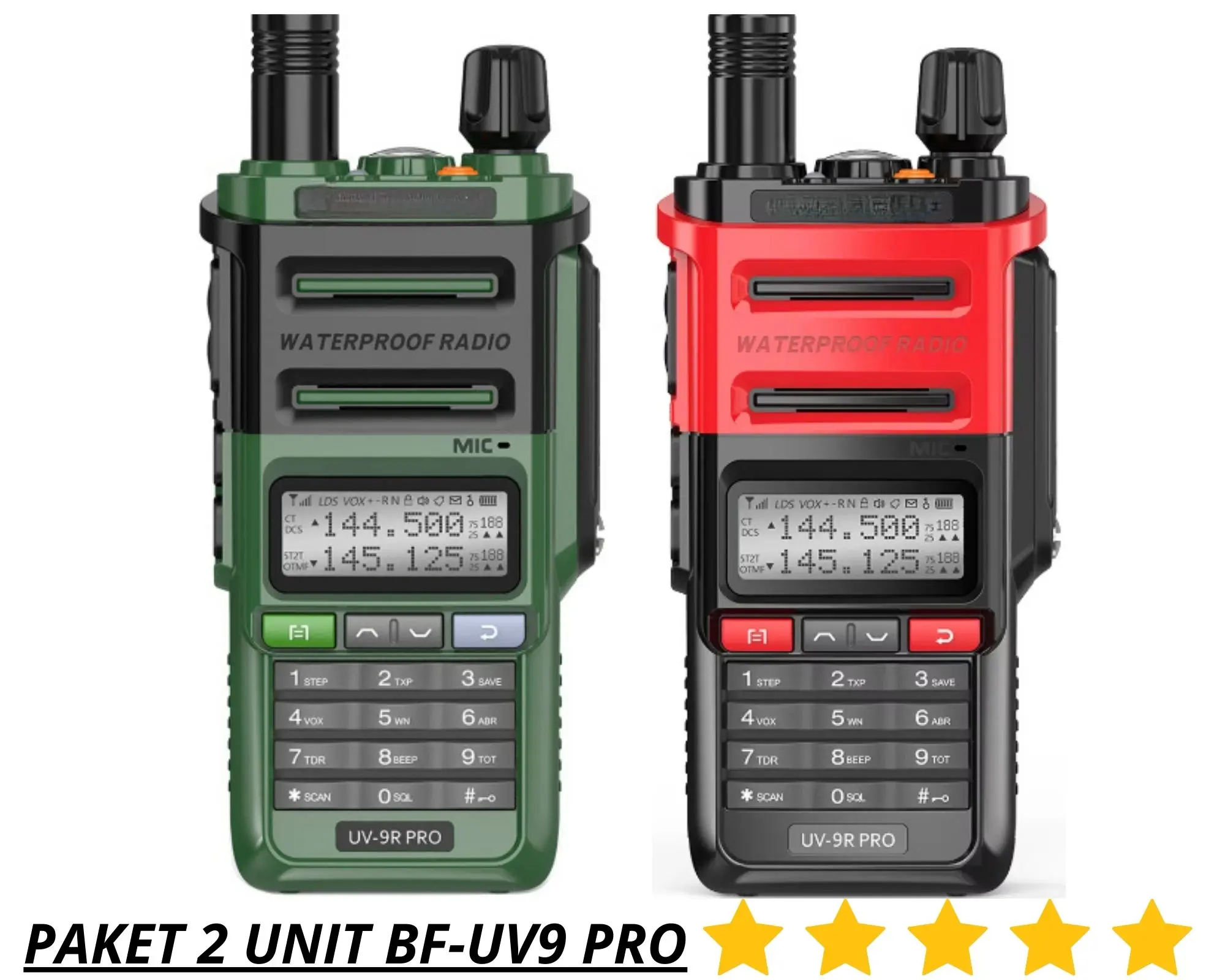 Paket sepasang 2 Unit HT BF-UV9R Pro Upgrade Version Of UV9R Plus Tahan Air 2Pcs Handy Talky BF UV-9R Pro Waterproof IP68 Walkie Talkie Boffeng UV 9R Pro Terbaru Wolki Tolki UV9R-Pro Dilengkapi Antenna 701 Original Charger Dock Power Adaptor Siap Pakai