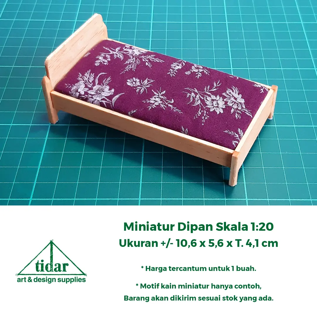 MH - Miniatur Dipan Single Skala 1:20 - Maket Ranjang Kayu Kasur / Tempat Tidur