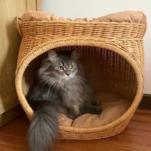 Rumah Kucing / Kandang Tempat Tidur Kucing Tingkat Rotan