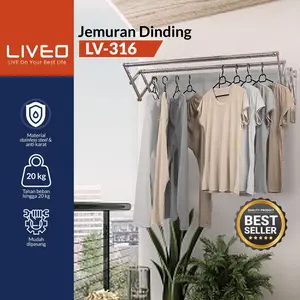 Liveo LV-316 Jemuran Lipat Gantung / Jemuran Dinding Baju Stainless Steel
