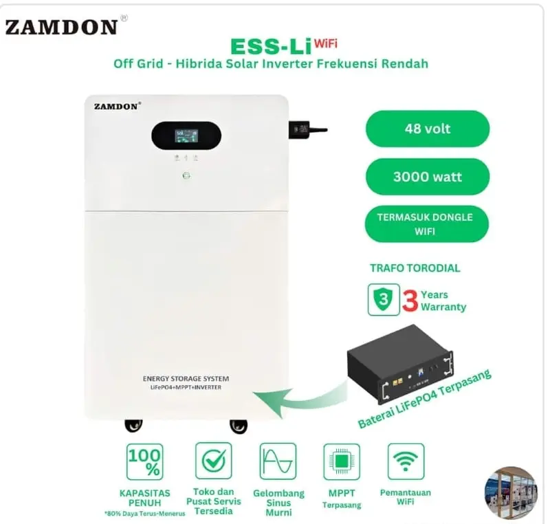 All in One Paket PLTS Offgrid Portable 2.2kW/3kW/5kW PSW 220V With Lithium Battery MPPT High Performance 1