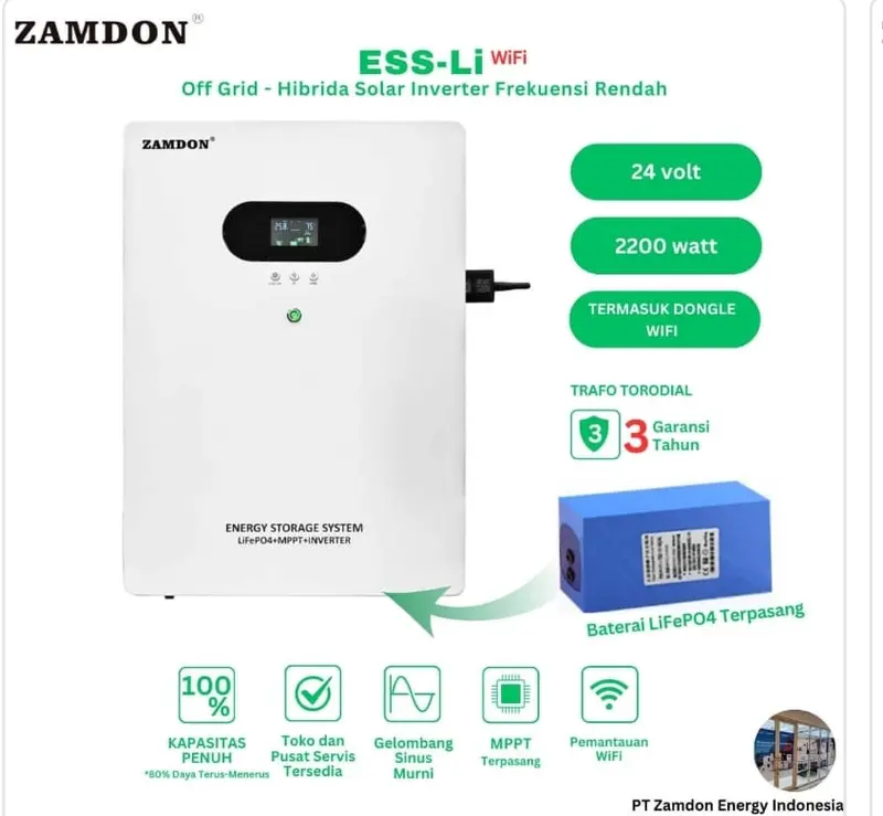All in One Paket PLTS Offgrid Portable 2.2kW/3kW/5kW PSW 220V With Lithium Battery MPPT High Performance 0