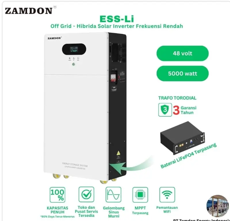 All in One Paket PLTS Offgrid Portable 2.2kW/3kW/5kW PSW 220V With Lithium Battery MPPT High Performance 2