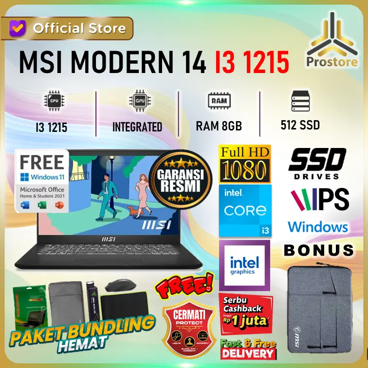 MSI MODERN 14 I3 1215 8GB 256GB 512GB W11+OHS 14.0FHD BLIT IPS - C12MO