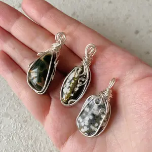 Liontin pendant handmade wire wrap batu natural crystal ocean jasper