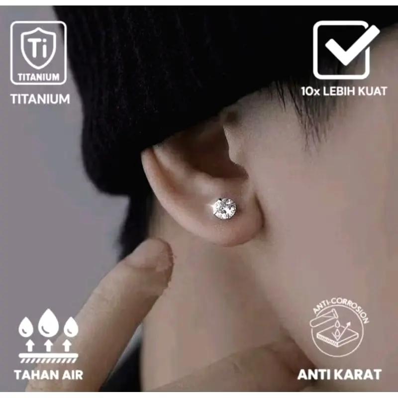 Anting Magnet Batu Berlian Permata Bahan TITANIUM Anti Karat Pria Wani