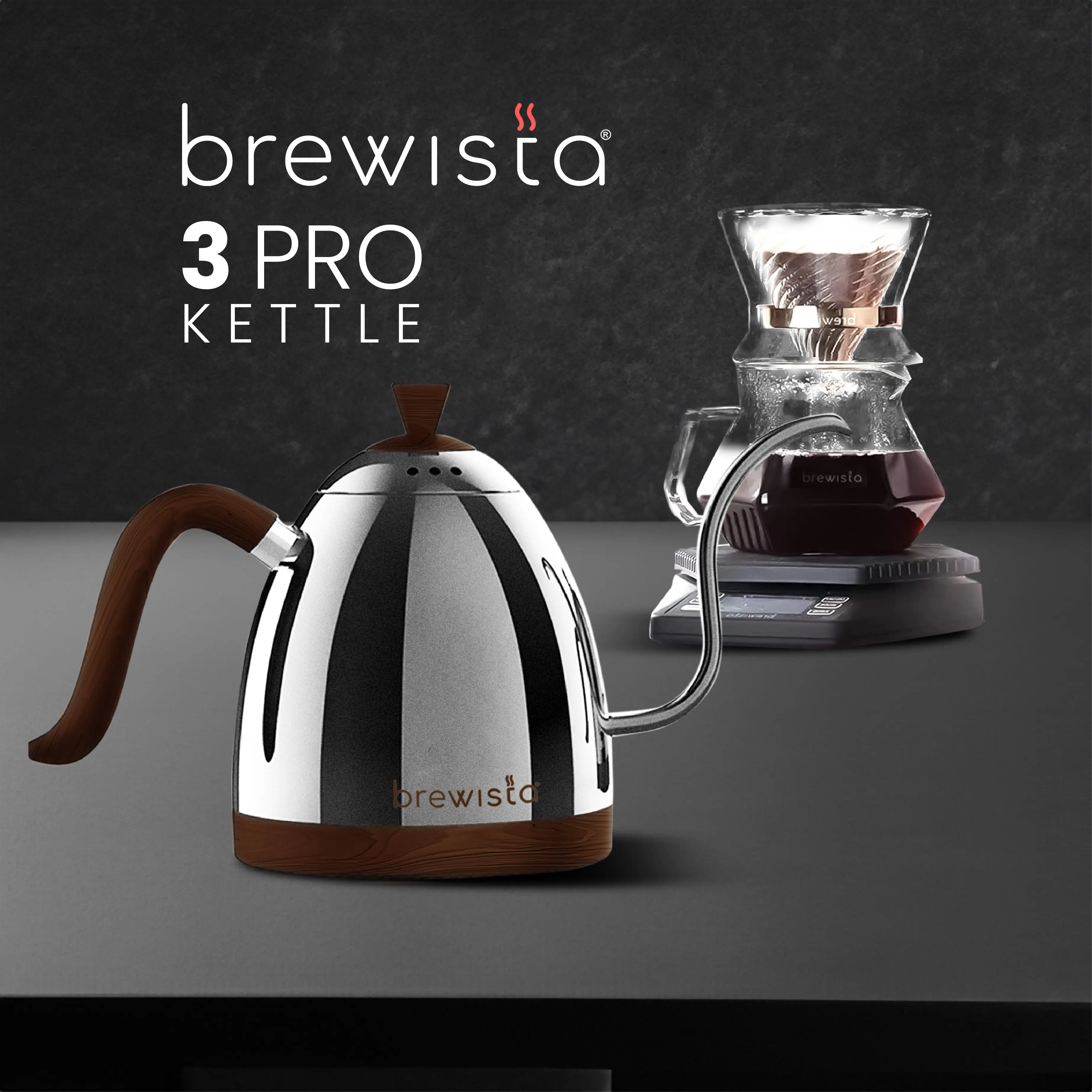 BREWISTA ARTISAN GOOSENECK KETTLE TEKO LEHER ANGSA 600 ML SILVER WOOD