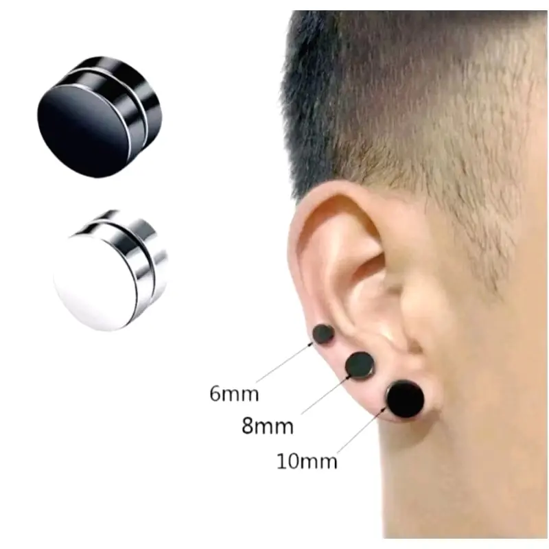Anting Magnet Pria Tanpa Tindik Keren Satu Kuping Murah Hitam Earrings
