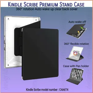 kindle scribe premium stand case 360 rotation  clear back cover auto wake off casing transparent