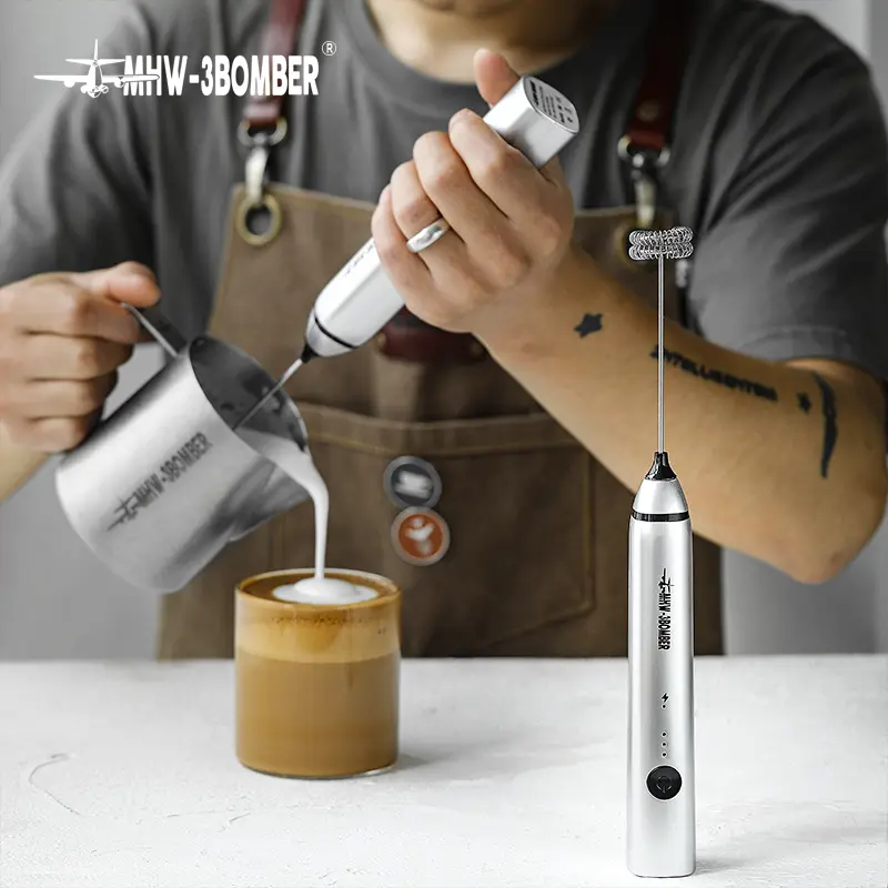 MHW-3BOMBER Electric Milk Frother SUS 304 with 2 Stirring Head / Egg Mixer Usb charging rechargeable Pembuat Busa Susu Kopi pengocok telur Latte Cappucino alat pengaduk pembuih susu elektrik foam foamer stirrer hand whisk mixer berkualitas