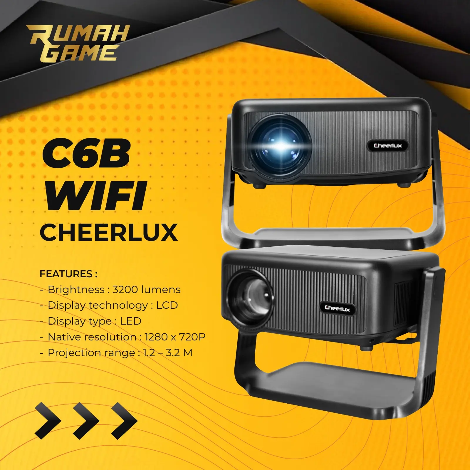 Cheerlux C6B Wifi Mini Proyektor 1500 Lumens Bluetooth Led Projector Mini Portable