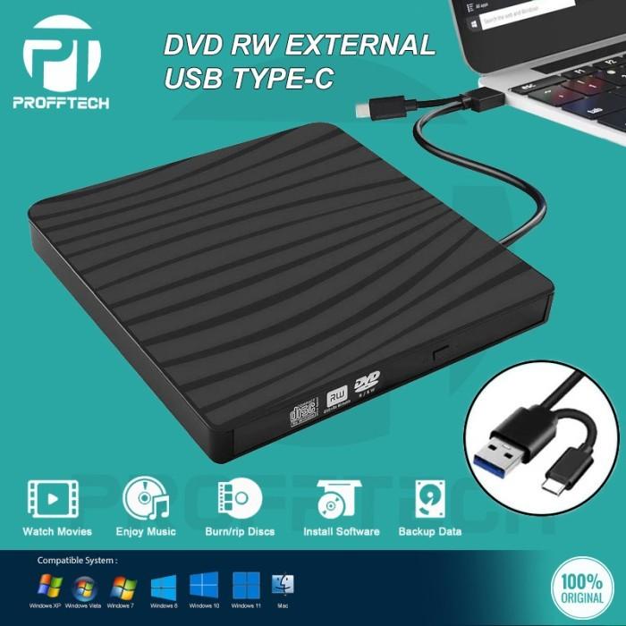 DVD-RW EXTERNAL USB 3.0 + TYPE-C HUB Original ProffTech Garansi 1 Tahun 0