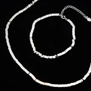 PECULIAR | ELGRA JEWELLERY - Stainless Steel Silver Cube Beads Bracelet & Necklace