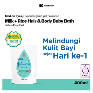 JOHNSON'S Milk + Rice Hair & Body Baby Bath 400 ml - Sabun Bayi 2 in 1