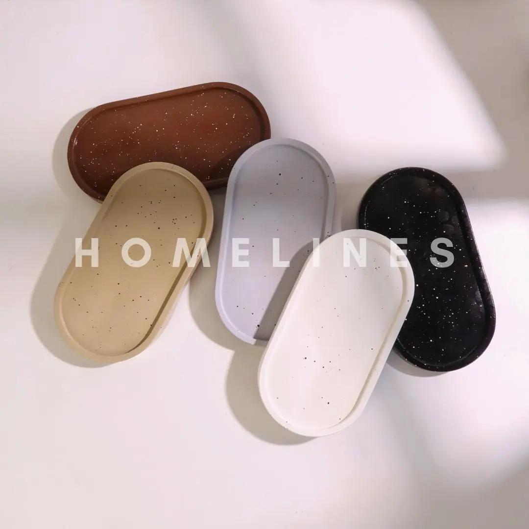 Homelines Oval Tray Aesthetic | Black Grey Brown Marble White Polkadot | Tatakan Coaster Gelas | Wadah Tempat Sabun | Hiasan Meja Rumah Nordic Pewangi Ruangan Aestetik