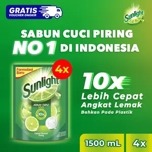 Sunlight Sabun Cuci Piring Cair Refill Jeruk Nipis 1.5 L x4 Sunlight Sabun Cuci Piring Cair Refill Jeruk Nipis 1.5 L x4