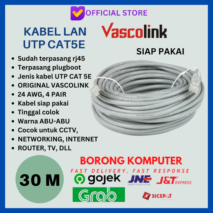 Gambar Kabel LAN UTP Cat 5e 30M VASCOLINK Siap Pakai 30 Meter dari BORONG KOMPUTER Kota Administrasi Jakarta Barat Tokopedia