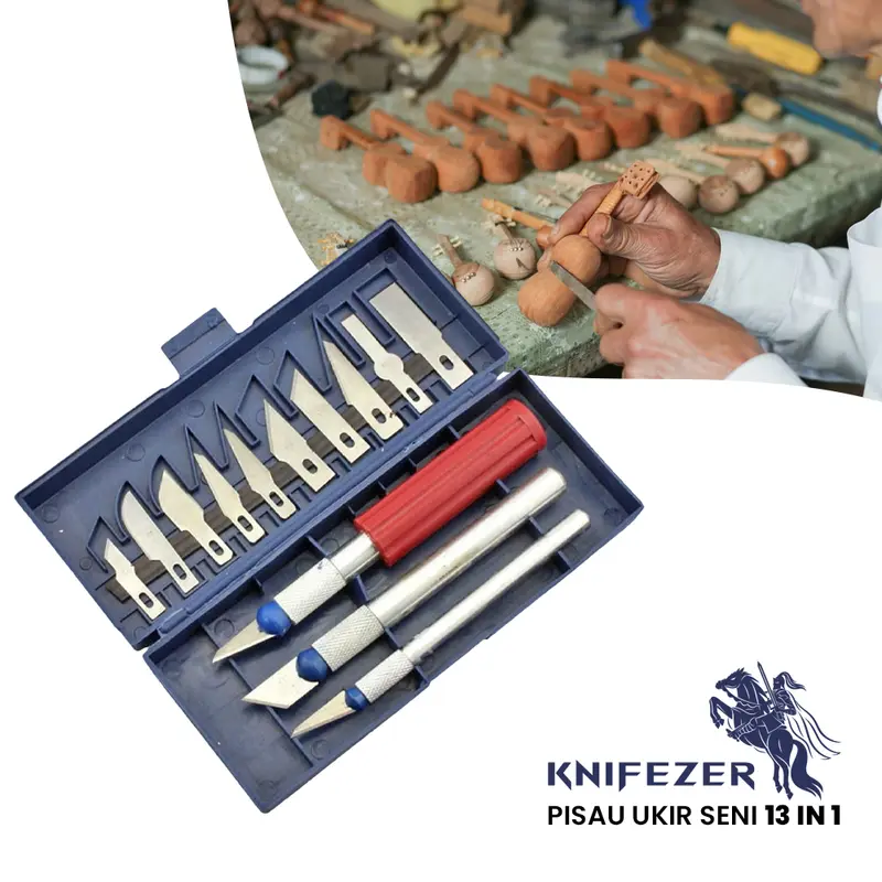13 in 1 Set Pisau Alat Ukir Seni Kayu dengan 3 Handle Pisau Plastik 1