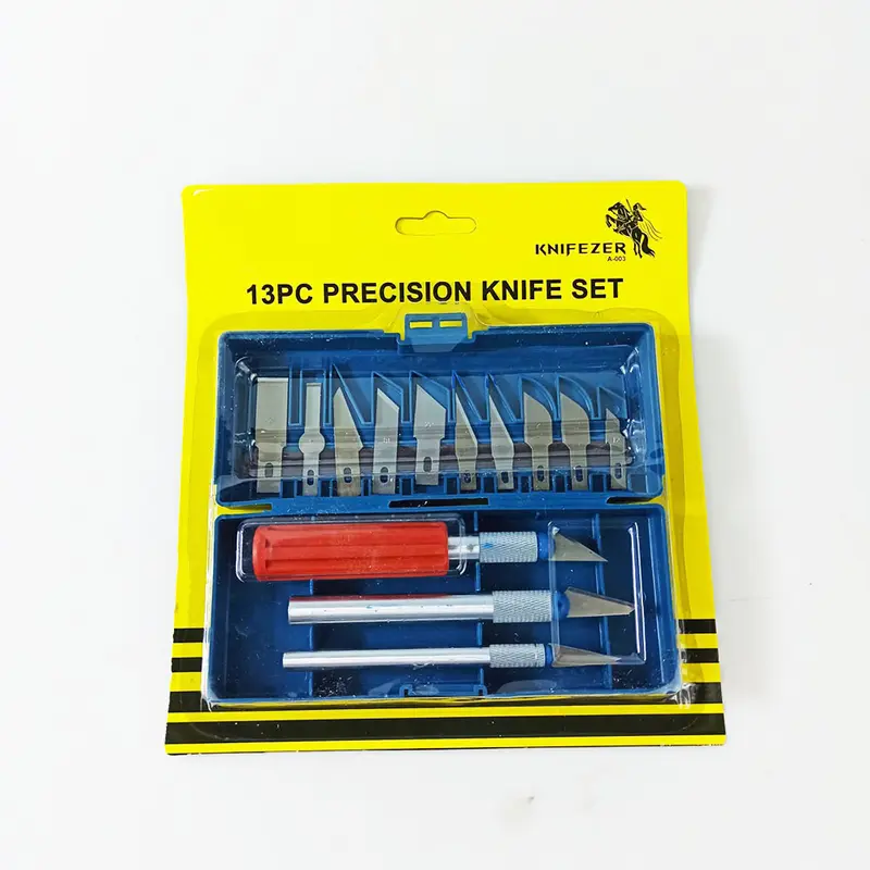 13 in 1 Set Pisau Alat Ukir Seni Kayu dengan 3 Handle Pisau Plastik 5