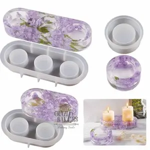 Cetakan Silikon Resin Tempat Lilin Bulat Candle Holder Multi-hole Mold