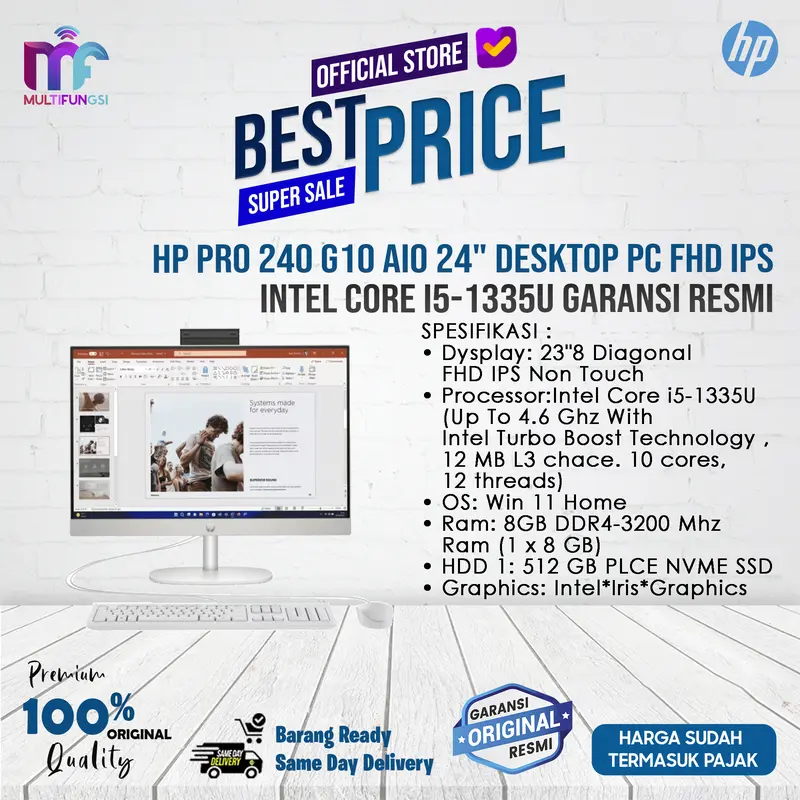 HP Pro 240 G10 AIO 24" Desktop PC FHD IPS Intel Core i5-1335U Garansi Resmi 0
