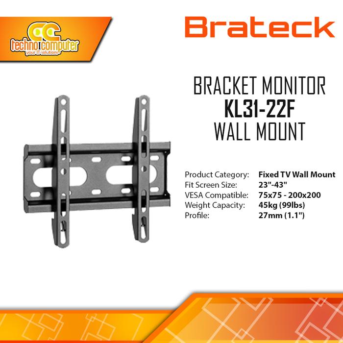 Gambar Bracket Monitor TV 23-43inch BRATECK KL31-22F Fix Wall Mount Bracket dari Techno Computer Bali Kota Denpasar Tokopedia