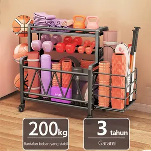 Rak Peralatan Olahraga Sport Storage Multipurpose Rak Tempat Simpan Alat Gym Barbel Organizer Matras yoga/bulu tangkis Warna Hitam