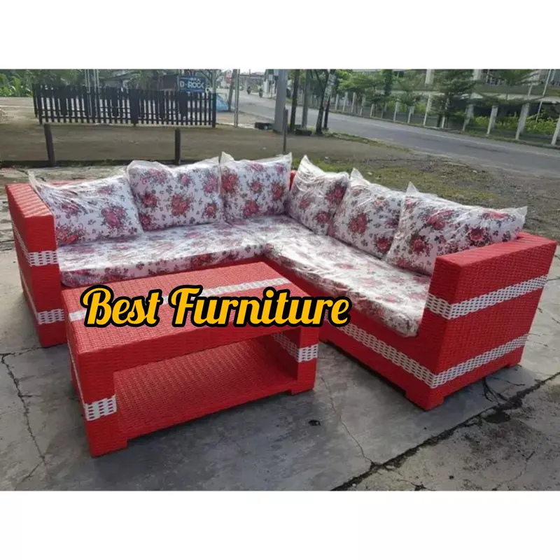 Set Kursi Sofa Bangku Korsi L Sudut Duduk Teras Malas Santai Rotan Sintetis Untuk Teras Ruang Tamu 1 set Modern Mewah Minimalis Murah Rooftop Outdoor Indoor 5