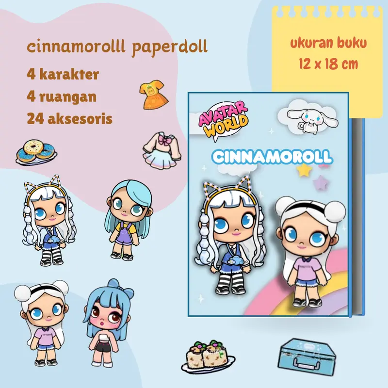 Avatar World Paper Doll House Sanrio Busy Book Kuromi Cinnamoroll Hello Kitty Mainan Edukasi Anak DIY Quiet Book 0
