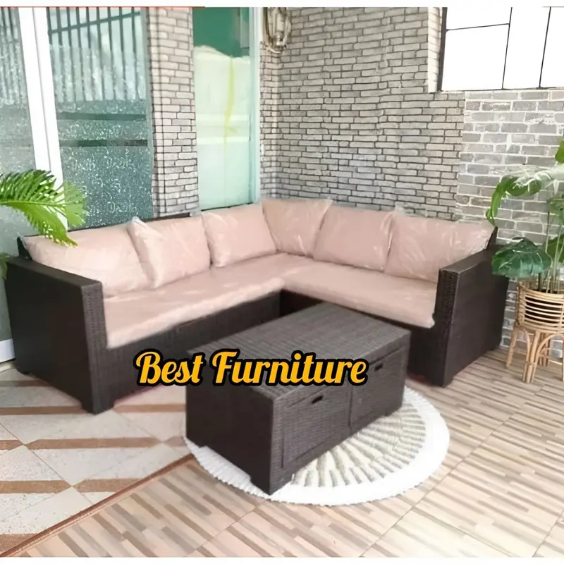 Set Kursi Sofa Bangku Korsi L Sudut Duduk Teras Malas Santai Rotan Sintetis Untuk Teras Ruang Tamu 1 set Modern Mewah Minimalis Murah Rooftop Outdoor Indoor 6