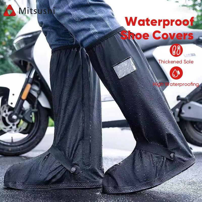 Mitsushi Rain Shoe Cover Long Waterproof Hujan Sepatu Dengan Reflektor Cahaya Size S M L XL XXL Jas Hujan Sepatu - Black Hitam - S