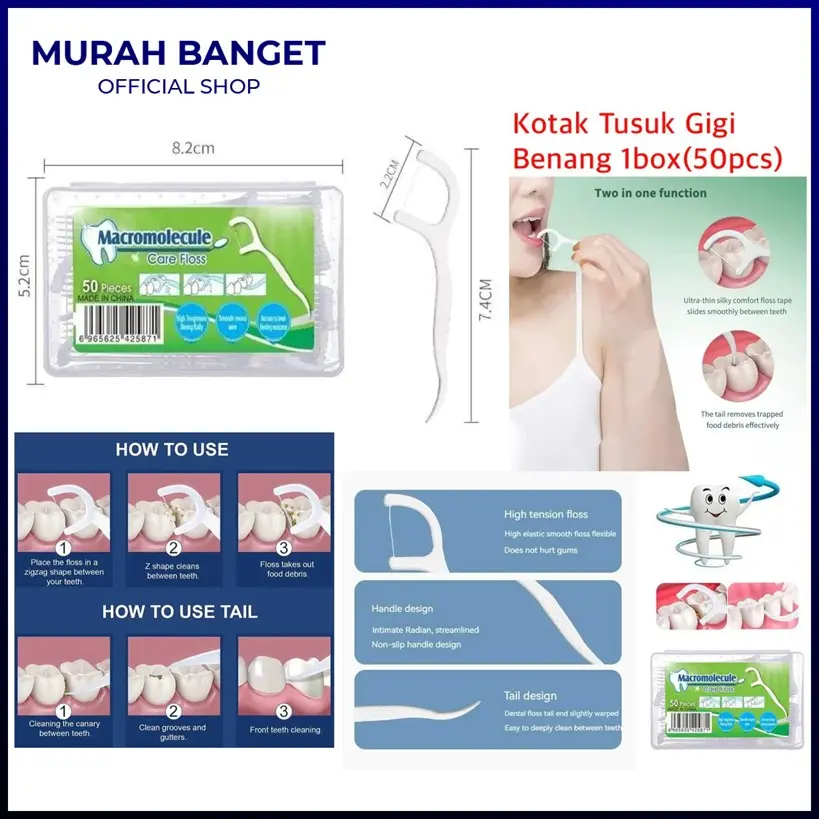 Kotak Tusuk Gigi Benang Isi 50pcs Dental Floss Benang Tusuk Gigi Pembersih Sela Gigi