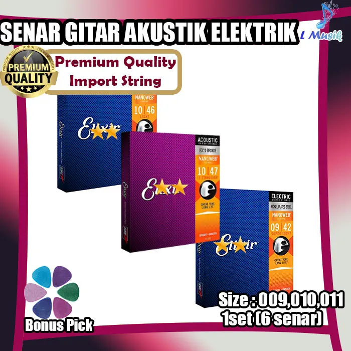 SENAR GITAR AKUSTIK ELEKTRIK NANOWEB POLWEB 09 010 PHOSPHOR BRONZE NANOWEB ELIXIR