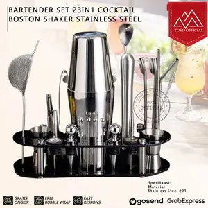 Paket Lengkap Bartender Set 23in1 Cocktail Boston Shaker Stainless Steel Barista Utensil Peralatan Bar