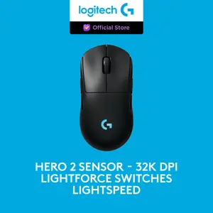 Logitech G PRO 2 LIGHTSPEED Wireless Gaming Mouse, Mouse Tangan Kanan atau Kiri dengan hingga 4 Tombol Samping Magnetik yang Bisa Dikustomisasi, Sensor DPI 32k, Pengisian USB-C, untuk PC/Mac - Black